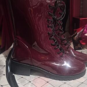 TOP Moda Glossy Maroon Lace-Up Boots